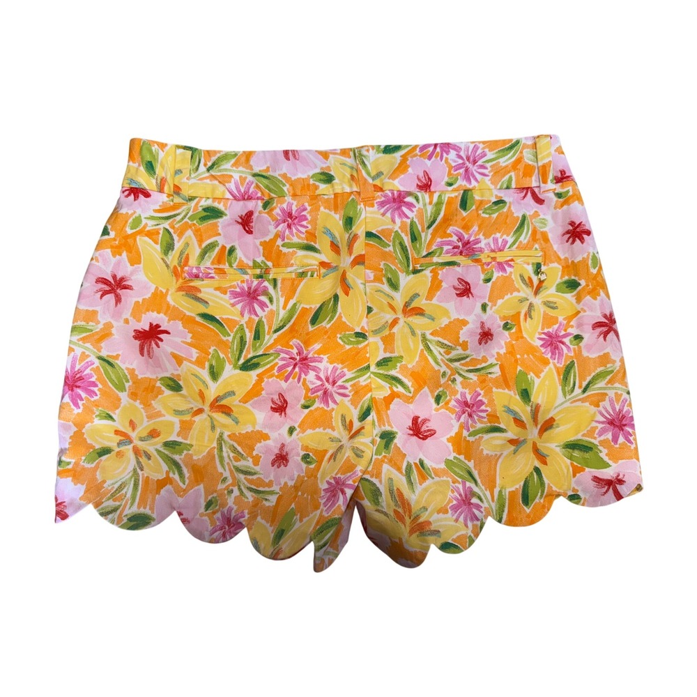 Crown & Ivy Shelby Shorts Womens 8 Orange Floral Scalloped Hem Summer Cotton - Picture 3 of 5